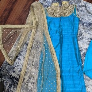 Beautiful blue indian raw silk dress